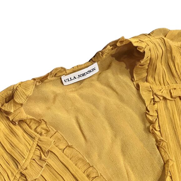 Ulla Johnson Sonja Silk Midi Dress | Size 0 | Yellow Ruffle Hem Boho Chic - Picture 8 of 16